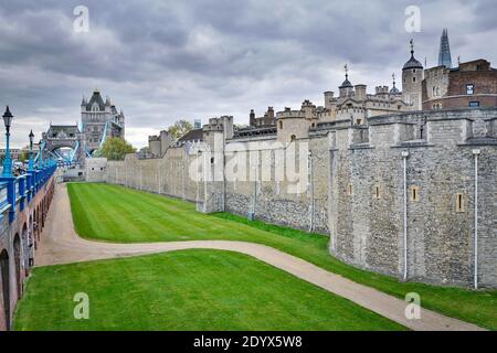 Tower of London panoramic landscape, Tower Hill, London. UK Stock Photo