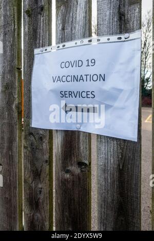 Temporary sign for Covid-19 Vaccination service centre in Sheffield Stock Photo