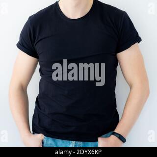 Blank black t-shirt on man model Stock Photo