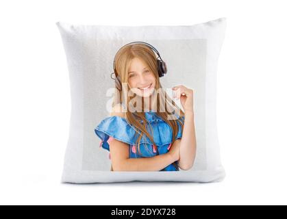 Fluffy white comfortable pillow isolated on white with copy space Stock Photo