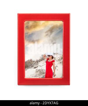 Beautiful personalized magnet in red rectangular frame isolated on white background Stock Photo