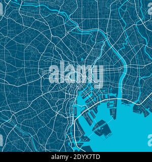 Detailed map of Tokyo city administrative area. Royalty free vector illustration. Cityscape panorama. Decorative graphic tourist map of Tokyo territor Stock Vector