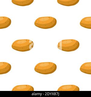Illustration on theme of bright pattern brown potato, vegetable batat for seal. Vegetable pattern consisting of beautiful potato, many batat. Simple c Stock Vector
