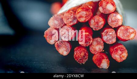 Kabanos traditional polish long smoked sausages, close up Stock Photo