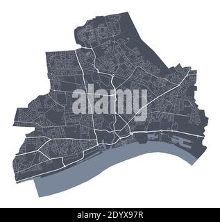 Kingston upon Hull map. Detailed vector map of Kingston upon Hull city administrative area. Cityscape poster metropolitan aria view. Dark land with wh Stock Vector