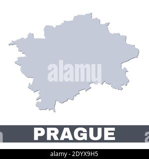 Prague outline map. Vector map of Prague city area within its borders. Grey with shadow on white background. Isolated illustration. Stock Vector