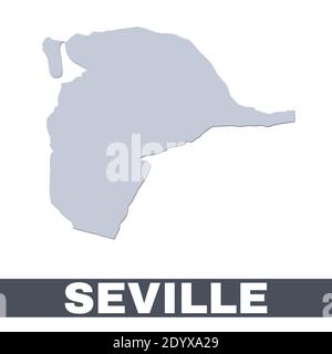 Seville outline map. Vector map of Seville city area within its borders. Grey with shadow on white background. Isolated illustration. Stock Vector