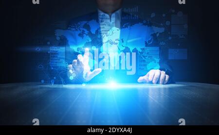 Business and marketing strategy dashboard, Data analysis control panel on virtual screen Stock Photo
