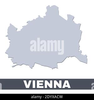 Vienna outline map. Vector map of Vienna city area within its borders. Grey with shadow on white background. Isolated illustration. Stock Vector