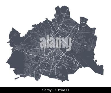 Vienna map. Detailed vector map of Vienna city administrative area. Dark poster with streets on white background. Stock Vector