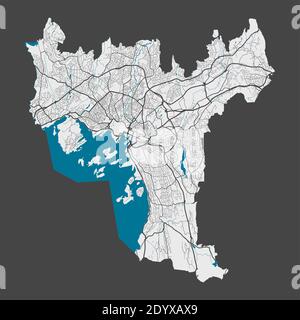 Oslo map. Detailed map of Oslo city administrative area. Cityscape panorama. Royalty free vector illustration. Outline map with highways, streets, riv Stock Vector