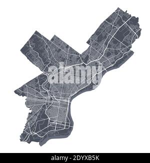 Philadelphia map. Detailed vector map of Philadelphia city administrative area. Dark poster with streets on white background. Stock Vector