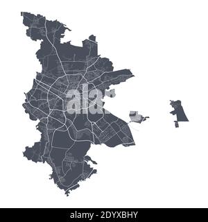 Nuremberg map. Detailed vector map of Nuremberg city administrative area. Cityscape poster metropolitan aria view. Dark land with white streets, roads Stock Vector