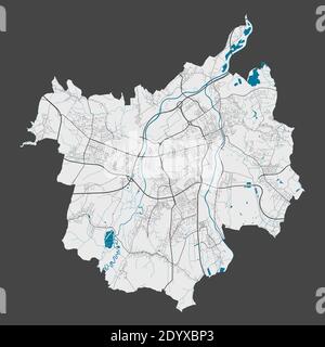 Ostrava map. Detailed map of Ostrava city administrative area. Cityscape panorama. Royalty free vector illustration. Outline map with highways, street Stock Vector