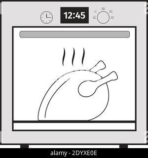 Oven icon. Vector oven on a white background.Oven with chicken. Stock Vector