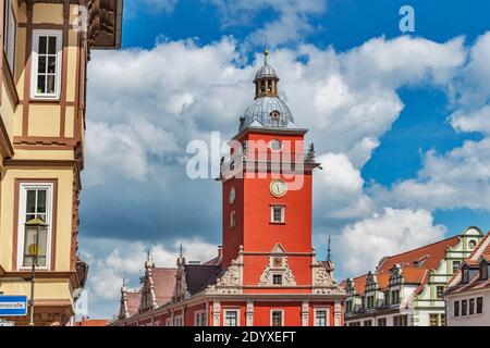 The Old Town Hall is located on the main market square in Gotha, Thuringia, Germany, Europe Stock Photo