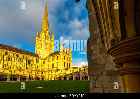 Norwich Cathedral from the cloister with vaulted ceiling, Norwich, Norfolk, East Anglia, England, United Kingdom, Europe Stock Photo