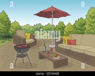 Barbecue graphic color landscape sketch illustration vector Stock Vector