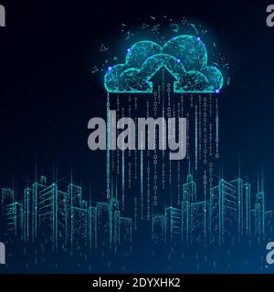 Smart city 3D light cloud computing cityscape. Intelligent building big data exchange storage online futuristic business concept future technology Stock Vector