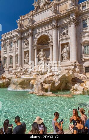 View of visitors and Trevi Fountain, Piazza di Trevi, Rome, Lazio, Italy, Europe Stock Photo