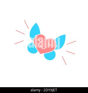 Flying heart with wings. Love icon. Cute happy heart logo Stock Vector