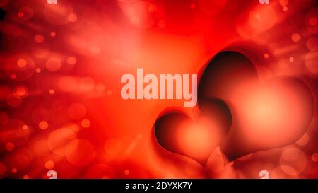 Bright red card with two hearts and an abstract background. Picture for lovers on valentine's day or wedding. Red black background with hearts Stock Photo