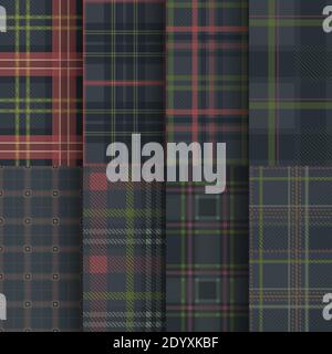 dark blue color tartan seamless pattern set Stock Vector