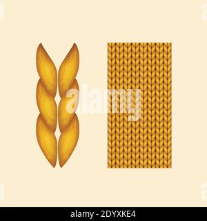 realistic yellow knitted seamless pattern elements Stock Vector