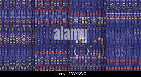 violet winter theme seamless pattern in set Stock Vector