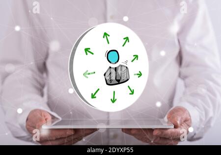 Choice concept above a tablet held by a man in background Stock Photo
