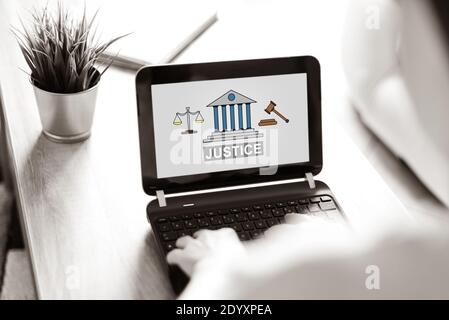 Laptop screen displaying a justice concept Stock Photo