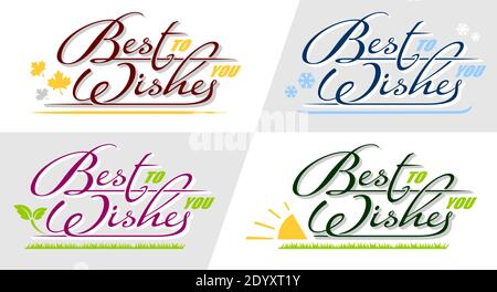 Hand drawn lettering quote Best Wishes in season greeting style card. Set of vector isolated calligraphy text for different holiday congratulation Stock Vector