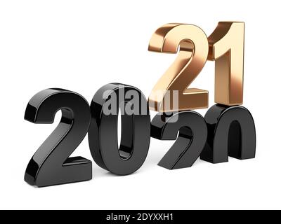 2020 2021 change concept. Represents the new year black and golden symbol symbol. 3D illustration isolated on white background. Stock Photo