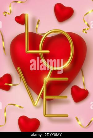 3d valentines day red hearts background design Stock Vector Image & Art ...