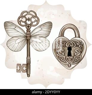 Vintage Fantasy Lock and Key Antique Storybook Fairytale 