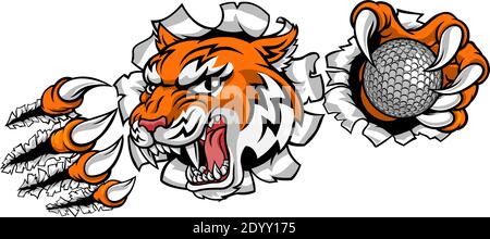Tiger Golf Ball Player Animal Sports Mascot Stock Vector