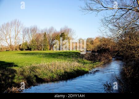 A landscape view of Letcombe Brook, East Hanney, Wantage, Oxfordshire, UK and surroundings Stock Photo