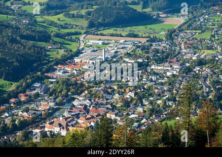 Österreich, Niederösterreich, Scheibbs, Blick vom Greinberg auf die Stadt Stock Photo