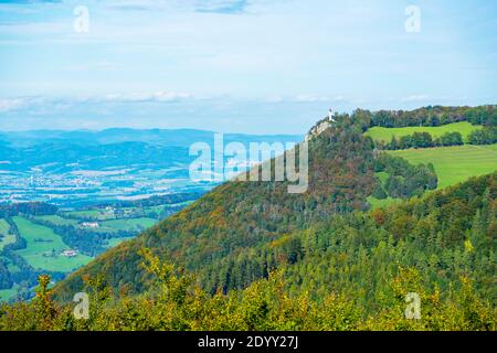 Österreich, Niederösterreich, Scheibbs, Blick vom Greinberg zum Blassenstein Stock Photo