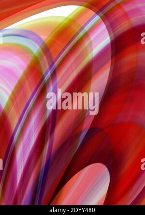 Abstract bright gradient background of overlapping imposed convex red, pink, purple and white oval striped waves Stock Photo