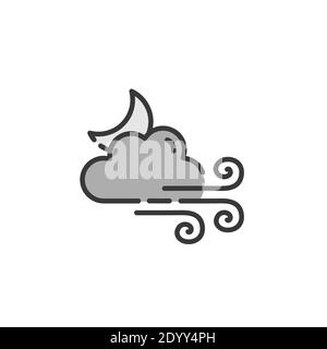 Strong wind and cloud. Filled color icon. Isolated weather vector ...