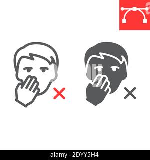 Do not touch your face line and glyph icon, coronavirus and covid-19, don t touch face sign vector graphics, editable stroke linear icon, eps 10. Stock Vector