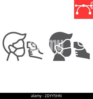Check body temperature line and glyph icon, coronavirus and covid-19, checking body temperature sign vector graphics, editable stroke linear icon, eps Stock Vector