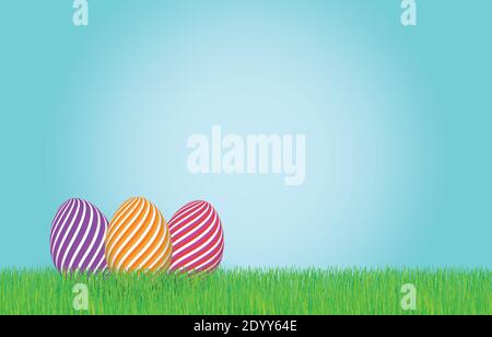 Striped Easter eggs in the grass. Stock Vector