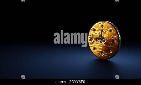 3d rendering symbol of wall clock wrapped in gold thermal foil plate on dark blue background Stock Photo