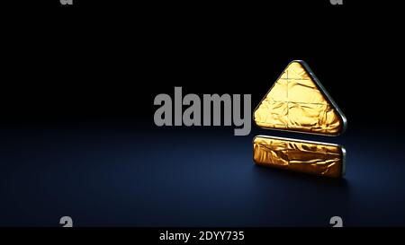 3d rendering symbol of eject symbol   wrapped in gold thermal foil plate on dark blue background Stock Photo