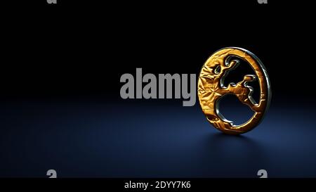 3d rendering symbol of globe Europe continent wrapped in gold thermal foil plate on dark blue background Stock Photo