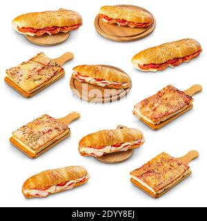 Set of sandwich with ham and pizza on white background Stock Photo