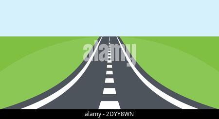 Road with natural landscape background. Summer asphalt skyline vector illustration. Stock Vector