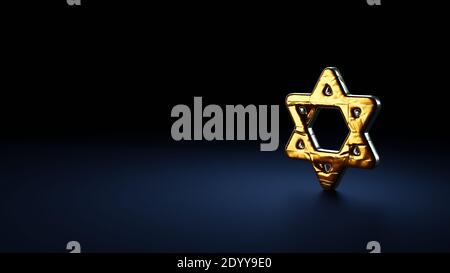 3d rendering symbol of star of David wrapped in gold thermal foil plate on dark blue background Stock Photo